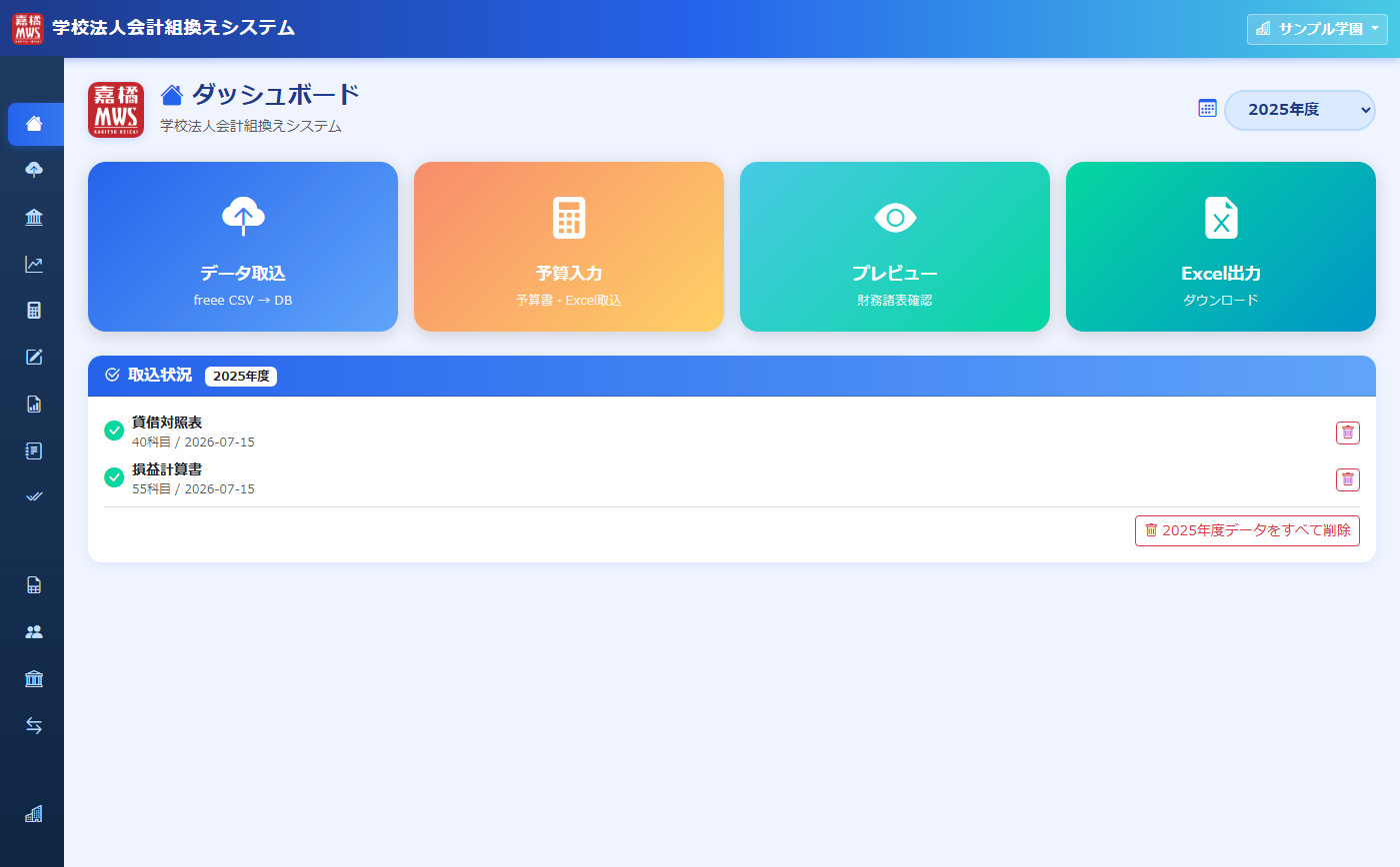 ダッシュボード の操作画面